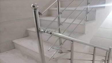 نرده استیل راه پله با پایه فلزی مقاوم