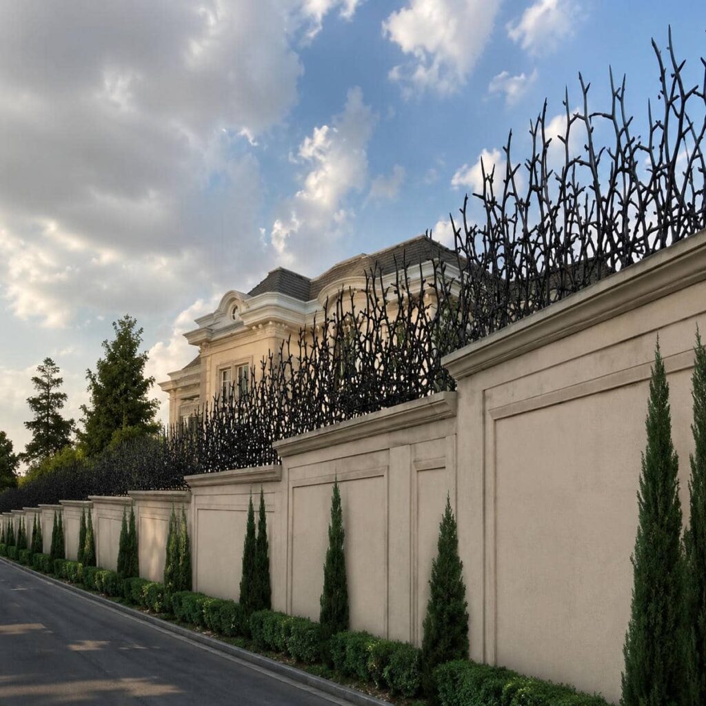 نرده روی دیوار مشکی برای نمای مدرن